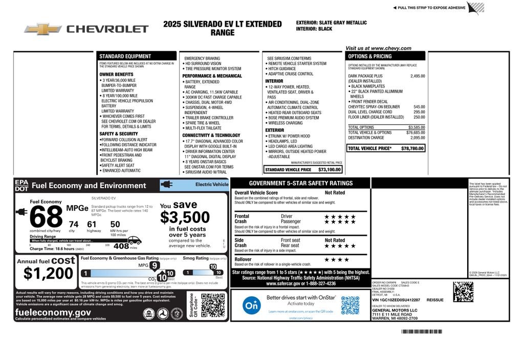 chevrolet silverado ev 2025 1GC10ZED0SU412287 image chevrolet silverado ev 2025 1GC10ZED0SU412287 image